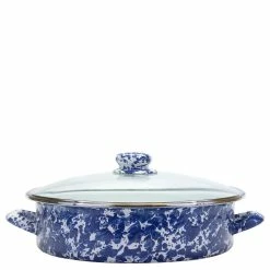Golden Rabbit Enamelware 5 Qt. Large Saute Pan With Lid | Cobalt Swirl