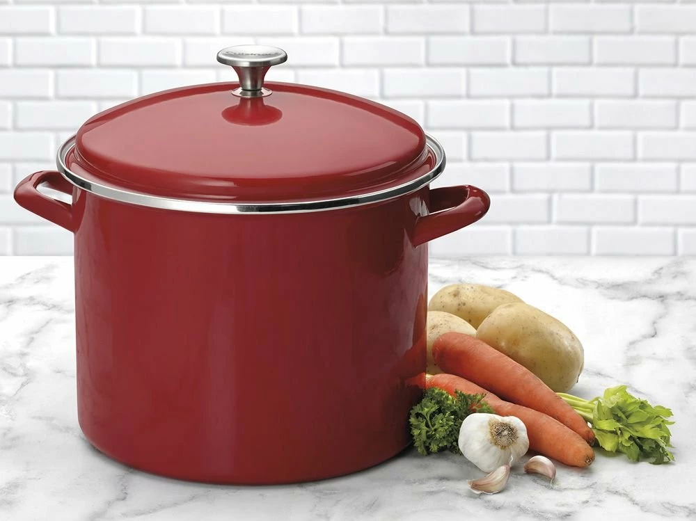 Cuisinart Chef's Classic 12-Quart Enamel On Steel Stockpot With Cover | Red 2 Cuisinart Chef's Classic 12-Quart Enamel On Steel Stockpot With Cover | Red - Image 2