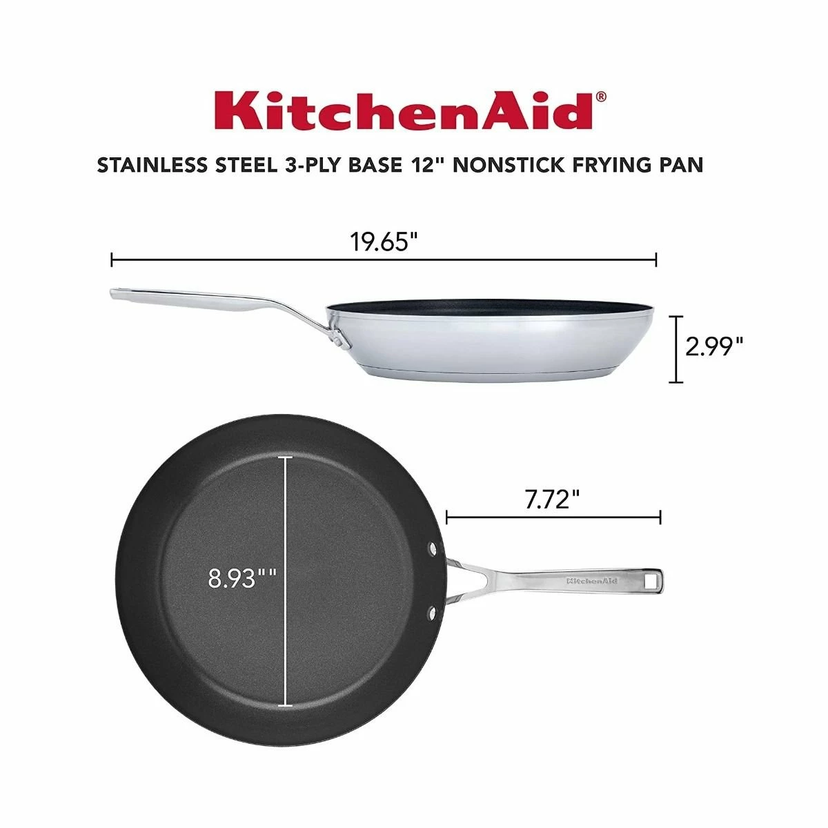KitchenAid Non-Electrics KitchenAid 12" Stainless Steel 3-Ply Fry Pan | Nonstick - Image 6