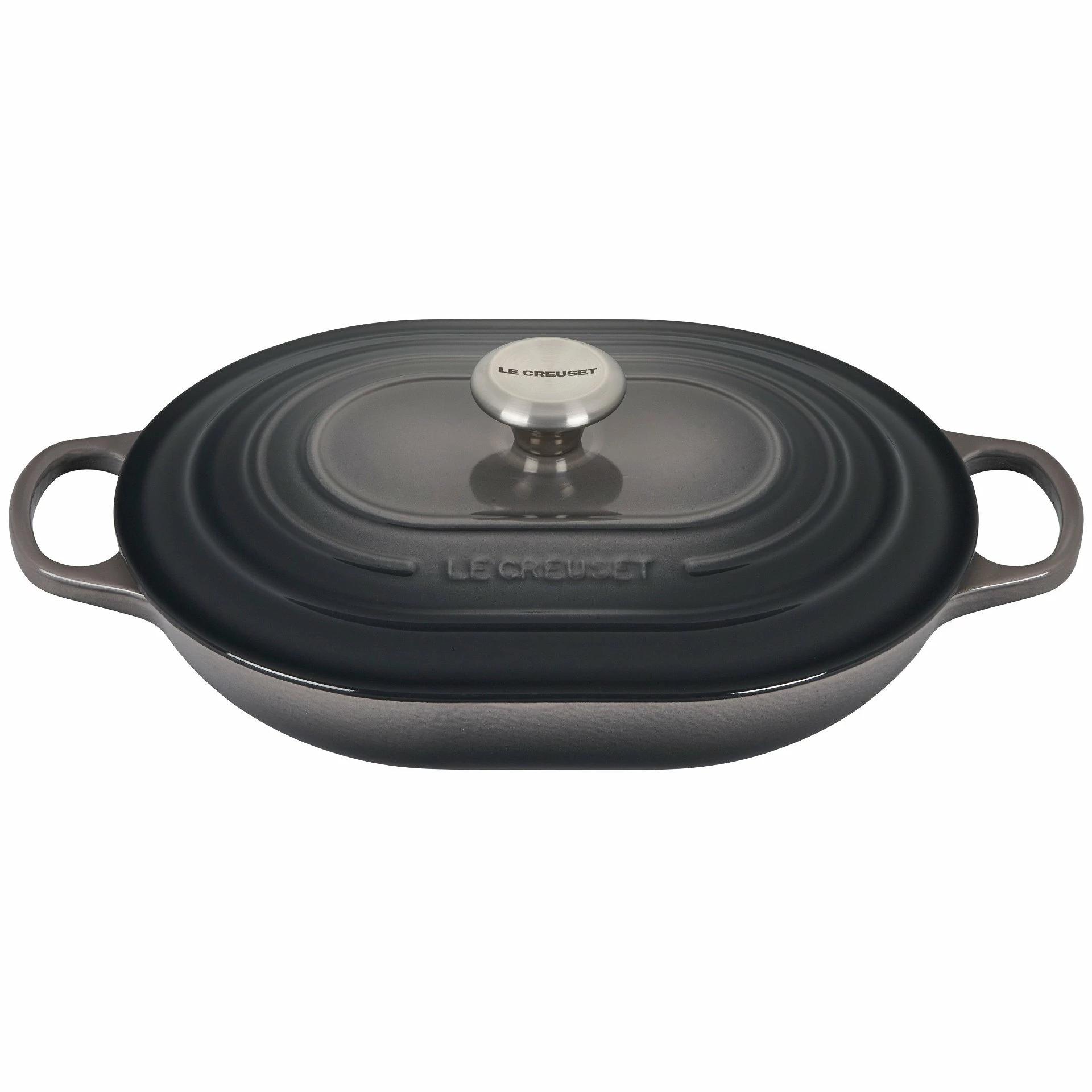 Le Creuset 3.75 Qt. Oval Signature Casserole With Stainless Steel Knob | Oyster Grey 1 Le Creuset 3.75 Qt. Oval Signature Casserole With Stainless Steel Knob | Oyster Grey