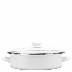 Golden Rabbit Enamelware 5 Qt. Large Saute Pan With Lid | White